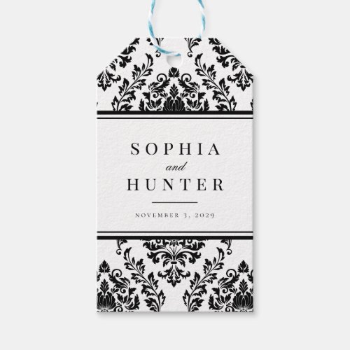 Chic Elegant Black White Damask Wedding Gift Tags