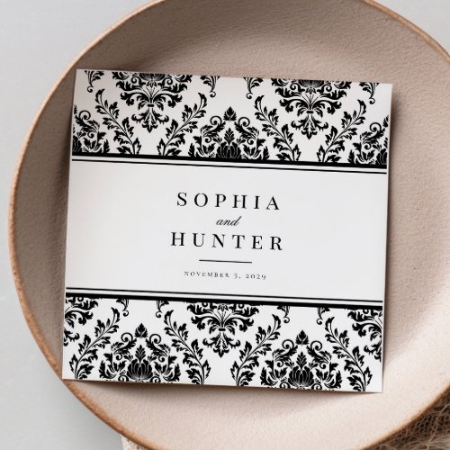 Chic Elegant Black White Damask Wedding Napkins