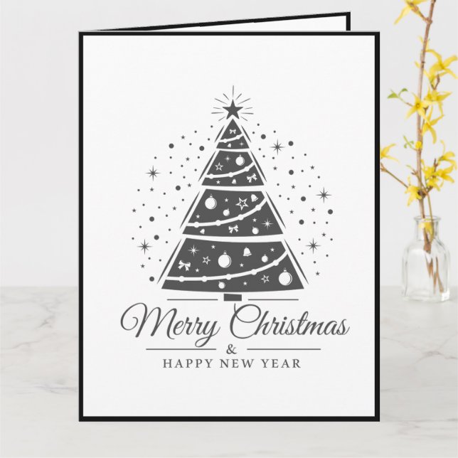 Chic Elegant Black White Merry Christmas Tree      Card (Yellow Flower)