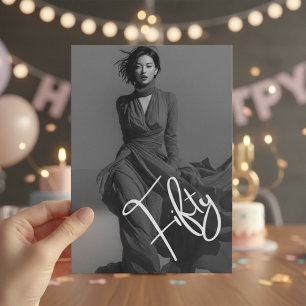 Chic Elegant Black & White Photo 50th Birthday Invitation