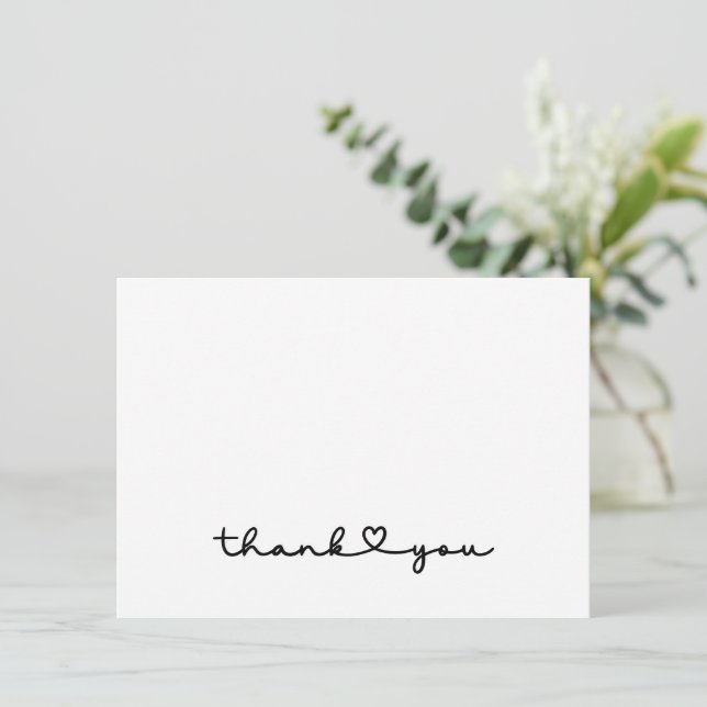 Chic Elegant Black White Script Heart Thank You Card (Standing Front)