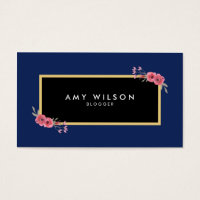 Chic Elegant Blogger Social Media Blue Floral Business Card
