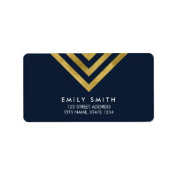 Chic Elegant Blue and Faux Gold Geometric Address Label