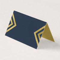 Chic Elegant Blue and Faux Gold Geometric Place Card