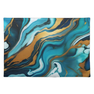 Chic Elegant blue green gold Faux Marble Cloth Placemat