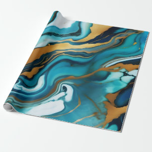 Chic Elegant blue green gold Faux Marble Wrapping Paper