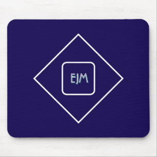 Chic elegant blue monogrammed mouse pad