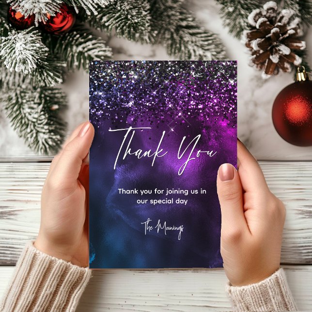 Chic elegant blue purple marble art thank you card (Creator Uploaded)