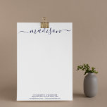 Chic Elegant Blue Typography Monogram Letterhead<br><div class="desc">Project timeless sophistication with our Clean Elegant Navy Blue Typography Name Script Letterhead. This letterhead features a clean and elegant design, adorned with a deep navy blue hue and personalized script typography. Elevate your professional correspondence with a touch of classic refinement, ensuring a polished and distinguished presentation for your business...</div>