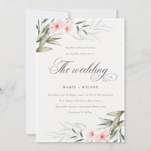 Chic Elegant Blush Greenery Floral Wedding Invite