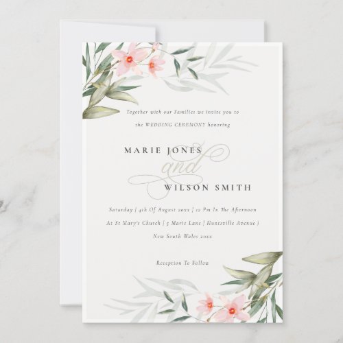 Chic Elegant Blush Greenery Floral Wedding Invite