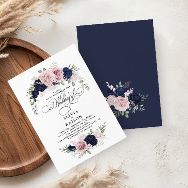 Chic Elegant Blush Navy Blue Wedding Invitation (Creator Uploaded)