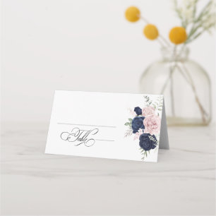 Chic Elegant Blush Navy Blue Wedding Place Card