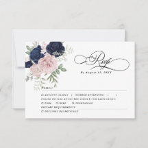 Chic Elegant Blush Navy Blue Wedding RSVP 