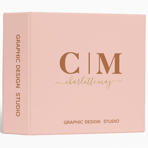 Chic Elegant Blush Pink Business Monogram Name  3 Ring Binder