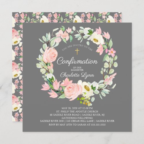 Chic  Elegant Blush Pink Floral Confirmation Invitation