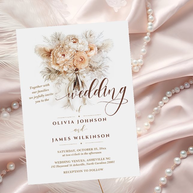 Chic Elegant Boho style Creamy Floral Wedding  Invitation (Creator Uploaded)