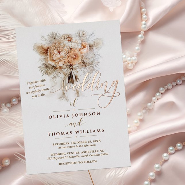 Chic Elegant Boho Style Floral Script Wedding Foil Invitation (Creator Uploaded)