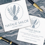 Chic Elegant Botanical Quill Logo Notary Public Square Business Card at Zazzle