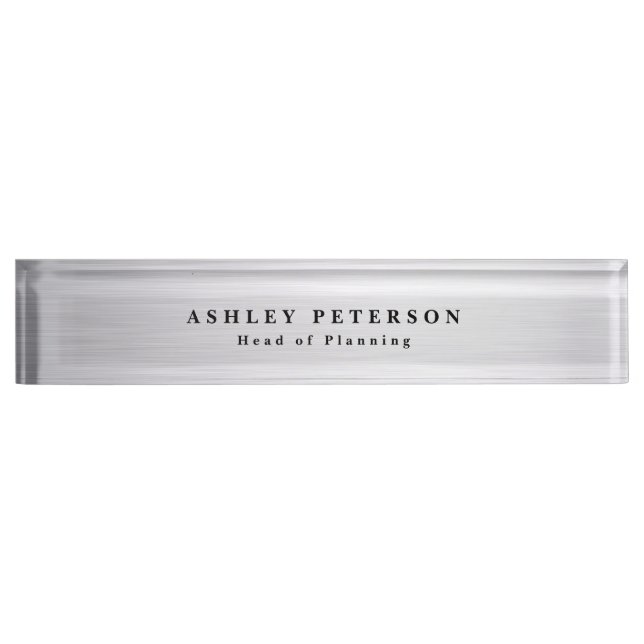 Chic Elegant Brushed Steel Desk Name Plate (Front)