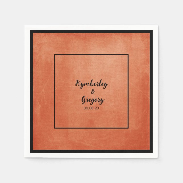 Chic Elegant Burnt Orange Black Name Napkins (Front)
