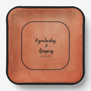 Chic Elegant Burnt Orange Black Name Paper Plates