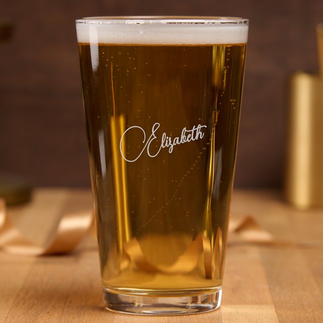 Chic Elegant Calligraphy Script Monogrammed Beer Pint Glass (Chic Elegant Calligraphy Script Monogrammed Beer Pint Glass)