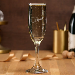 Chic Elegant Calligraphy Script Monogrammed Mimosa Champagne Flute