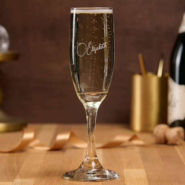 Chic Elegant Calligraphy Script Monogrammed Mimosa Champagne Flute (Chic Elegant Calligraphy Script Monogrammed Mimosa Champagne Flute)