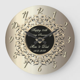 Chic Elegant Champagne 50 Wedding Anniversary  Large Clock