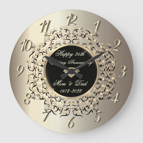 Chic Elegant Champagne 50 Wedding Anniversary  Large Clock