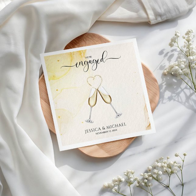 Chic Elegant Champagne Gold Heart Engagement Party Napkins (Creator Uploaded)