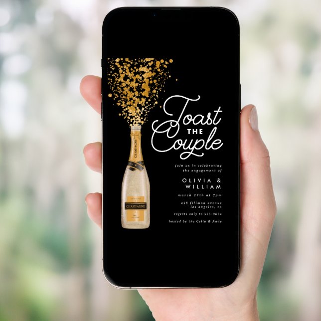 Chic Elegant Champagne Toast Gold Engagement Party Invitation (Front Digital)