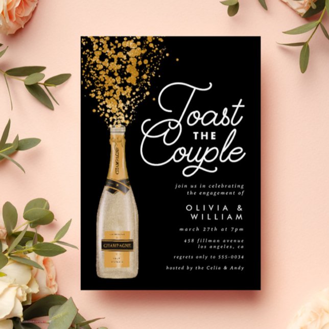 Chic Elegant Champagne Toast Gold Engagement Party Invitation (Creator Uploaded)