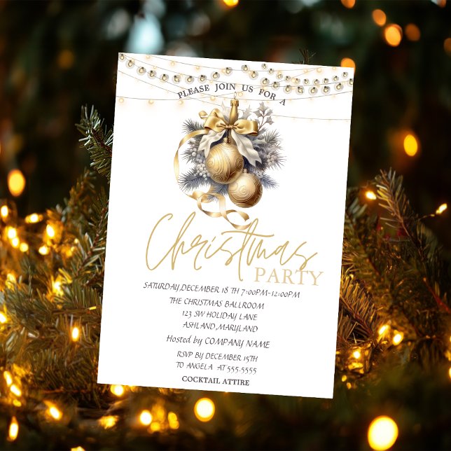 Chic Elegant Christmas Balls Stars Christmas  Invitation (Creator Uploaded)