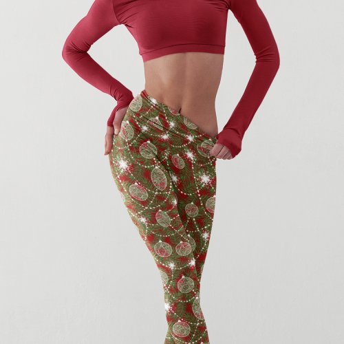 Chic Elegant Christmas Holiday Tree Decorations Leggings