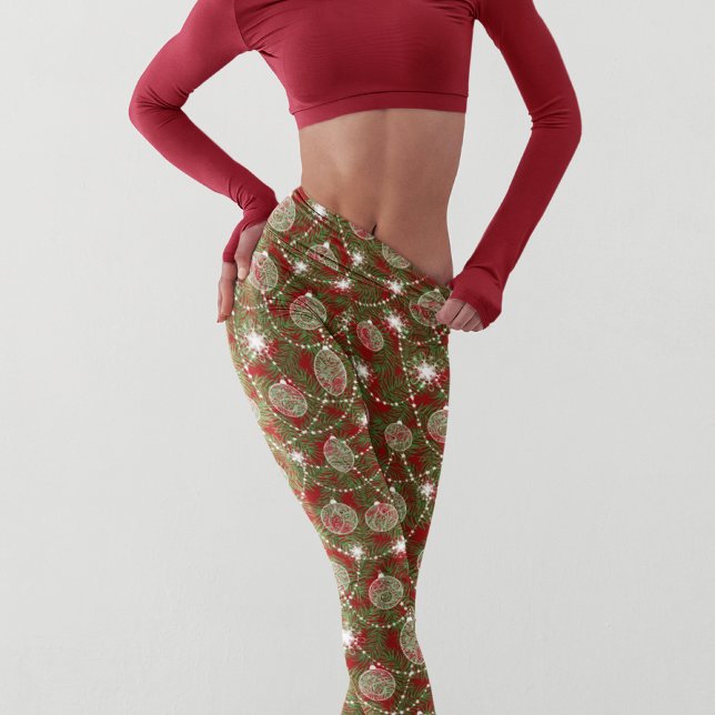 Chic Elegant Christmas Holiday Tree Decorations Leggings (Creator Uploaded)