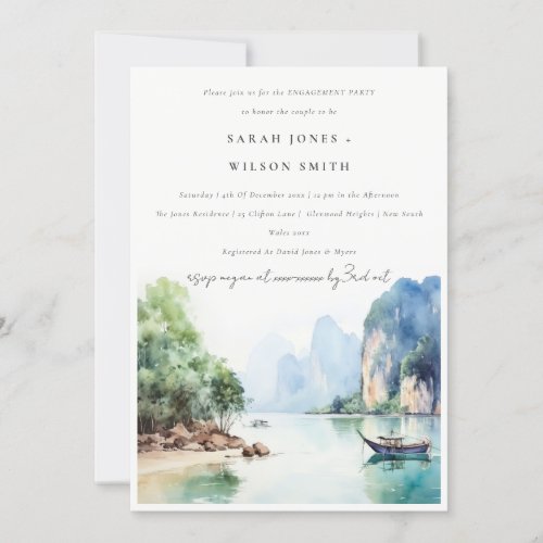 Chic Elegant Coastal Thailand Seascape Engagement Invitation