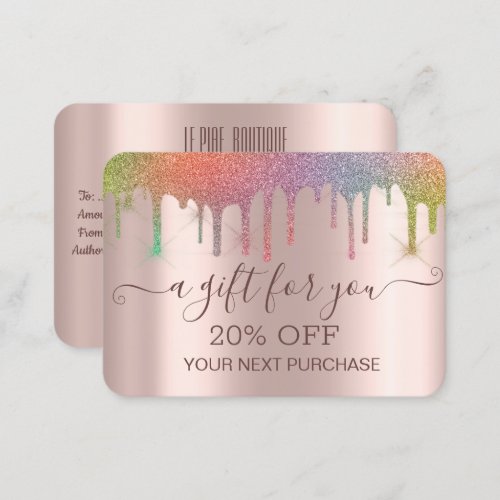 Chic Elegant Colorful Glitter Drips Rose Gold Discount Card