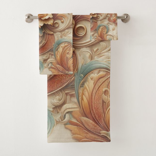 Chic,Elegant Creams & leather flower texture look Bath Towel Set (Insitu)