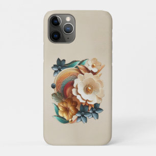 Chic, Elegant Creams & leather flower texture look iPhone 11 Pro Case