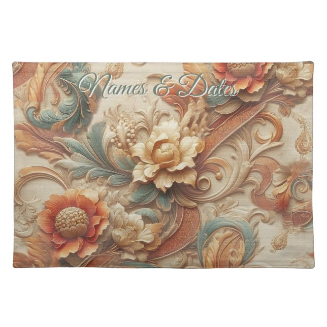 Chic,Elegant Creams & leather flower texture look Cloth Placemat (Front)
