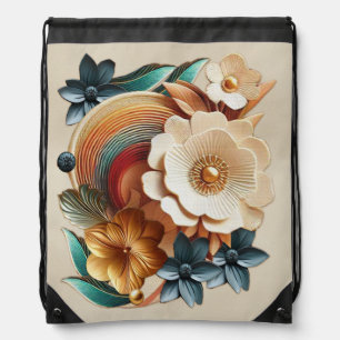 Chic, Elegant Creams & leather flower texture look Drawstring Bag