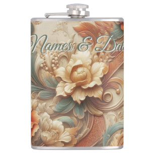 Chic,Elegant Creams & leather flower texture look Flask
