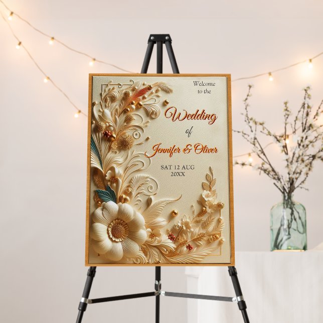 Chic, Elegant Creams & leather flower texture look Foam Board (In Situ (Stand))