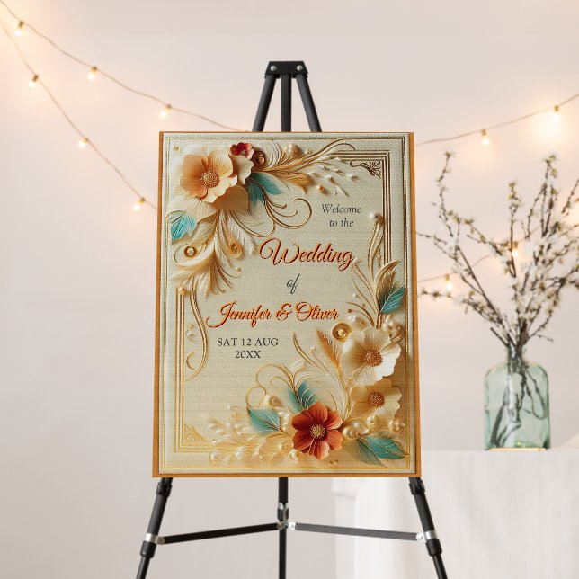 Chic, Elegant Creams & leather flower texture look Foam Board (In Situ (Stand))