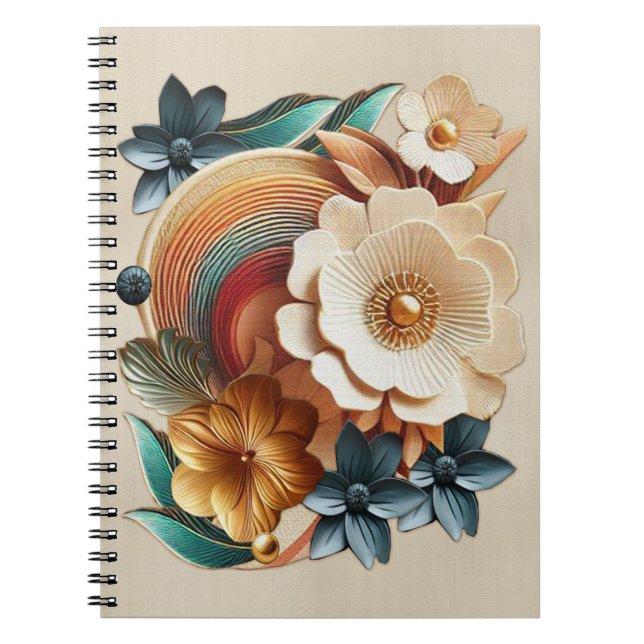 Chic, Elegant Creams & leather flower texture look Notebook (Front)
