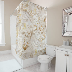 Chic,Elegant Creams & leather flower texture look Shower Curtain