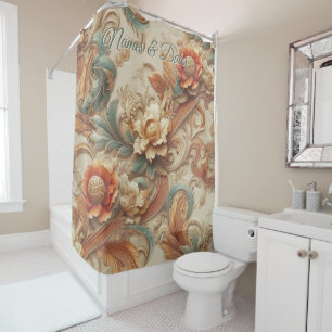 Chic,Elegant Creams & leather flower texture look Shower Curtain
