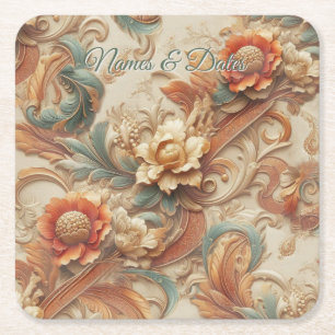 Chic,Elegant Creams & leather flower texture look Square Paper Coaster